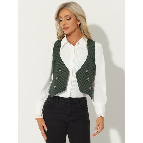 Steampunk Vest Suit Racerback Vintage Plaid Waistcoat Green - Picture 3 of 7